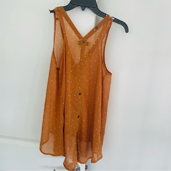 Decree Sheer V-Neck Blouse Orange White Polka Dots Size S - Picture 7 of 12